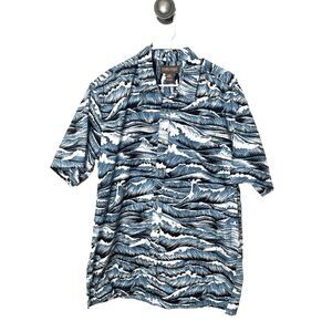 Cooke Street L Hawaiian Honolulu 100% Cotton Mens Ocean Waves Blue Shirt